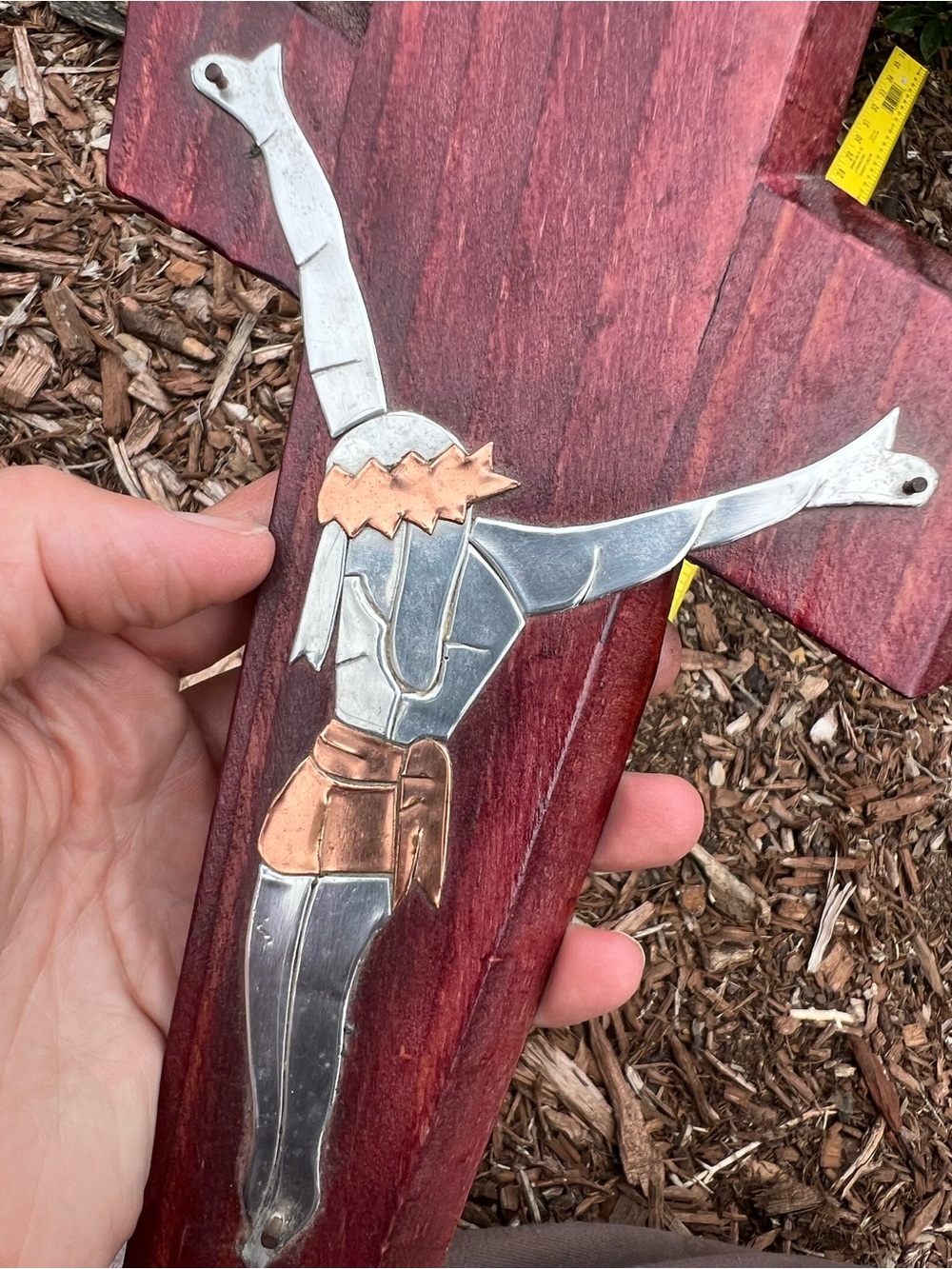 Wooden Cross Wall Art with Silver and Copper Inlay - Picture 9 of 11